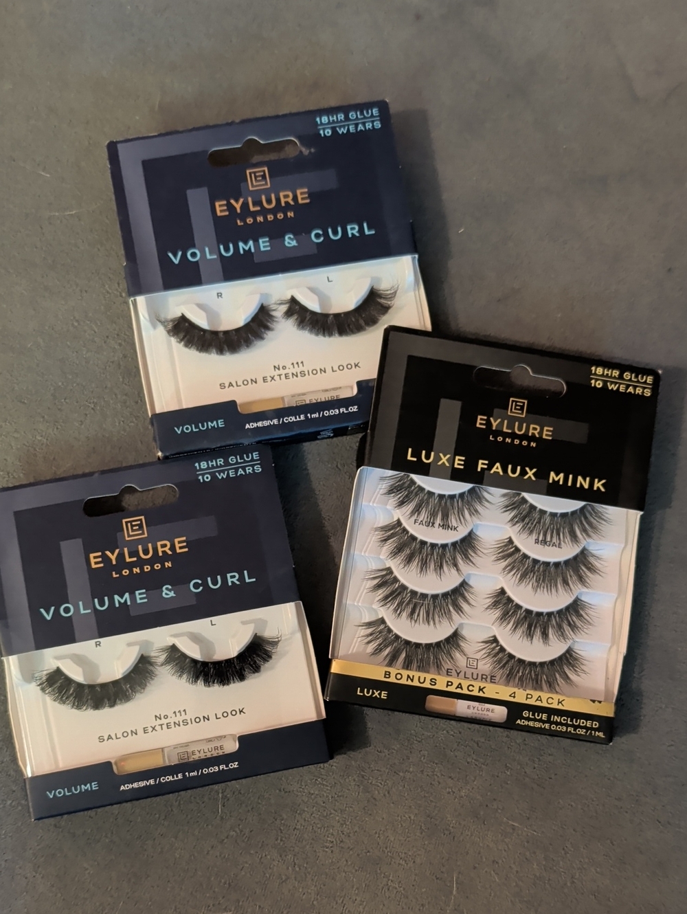 Eylure Volume & Curl (2) And Luxe Faux Mink (1 Box Of 4) False Eyelashes - Black